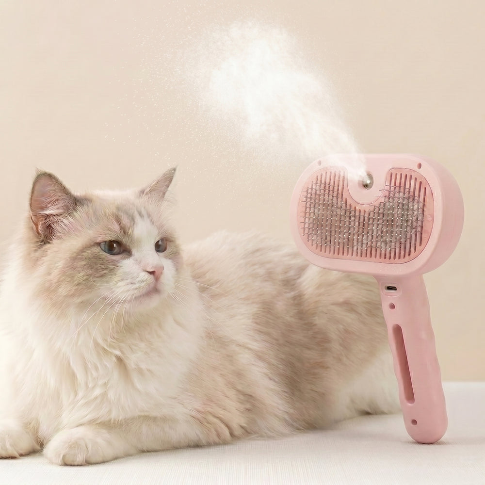 Self-Cleaning Pet Grooming Brush for Cats & Dogs – Electric Deshedding Slicker Brush with Mist Spray – Flurr, USB-C Rechargeable